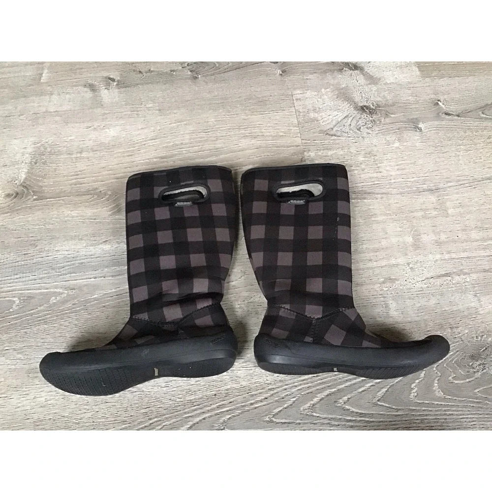 Bogs Summit Buffalo Womens Size 6 Light Weight Waterproof Boots Black Grey Plaid